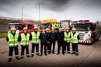 Cleveland Fire Brigade staff pictured with Nick Brown, Managing Director for Bertschi UK Limited and Paul Smithyman, Transport Planning Manager for Bertschi UK Limited