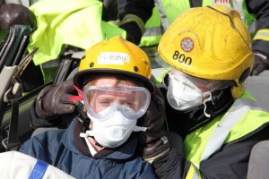 Close up on Donovan Jevons being extricated from a car