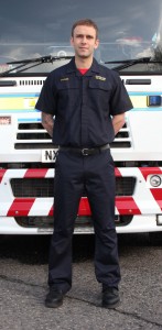 Firefighter John Stubbs wearing the new uniform