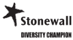 Stonewall Diversity Champion Logo - the text is in black with a star to the left hand side