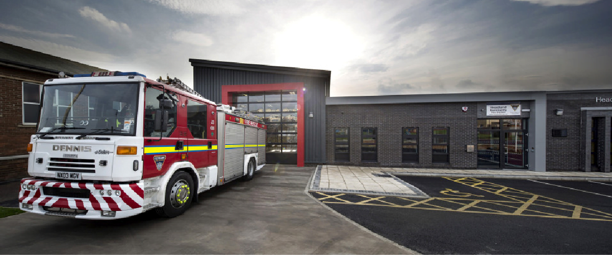 Outside of headland fire station with a fire engine