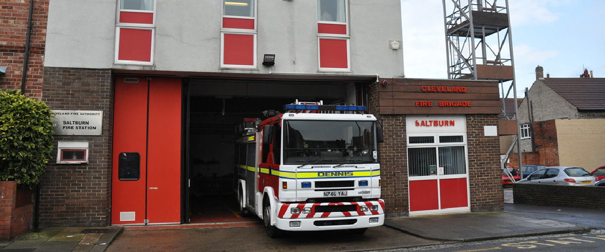 Outside of saltburn fire station with a fire engine