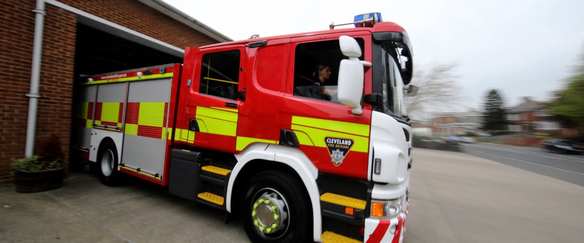 Fire appliance leaving stockton community fire station