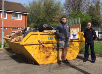 community skip with Cleveland Fire Brigade staff and member of public