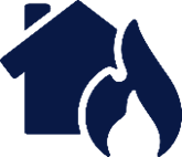 Navy icons of a house and fire in front