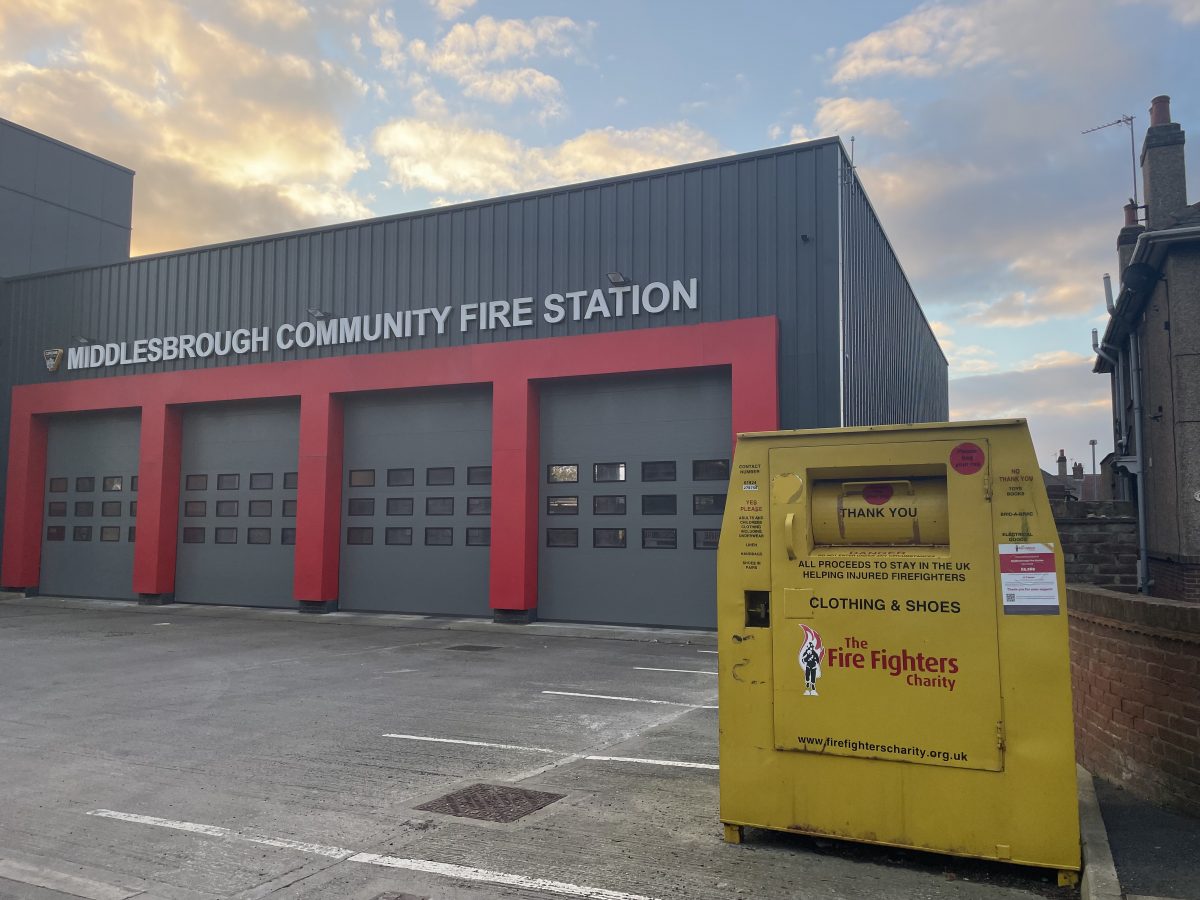 A picture of the clothes bank outside Middlesbrough Fire station