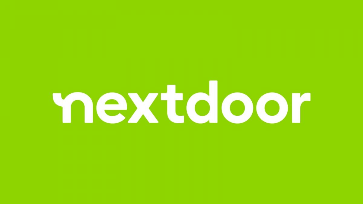 A logo for nextdoor with a green background and while logo