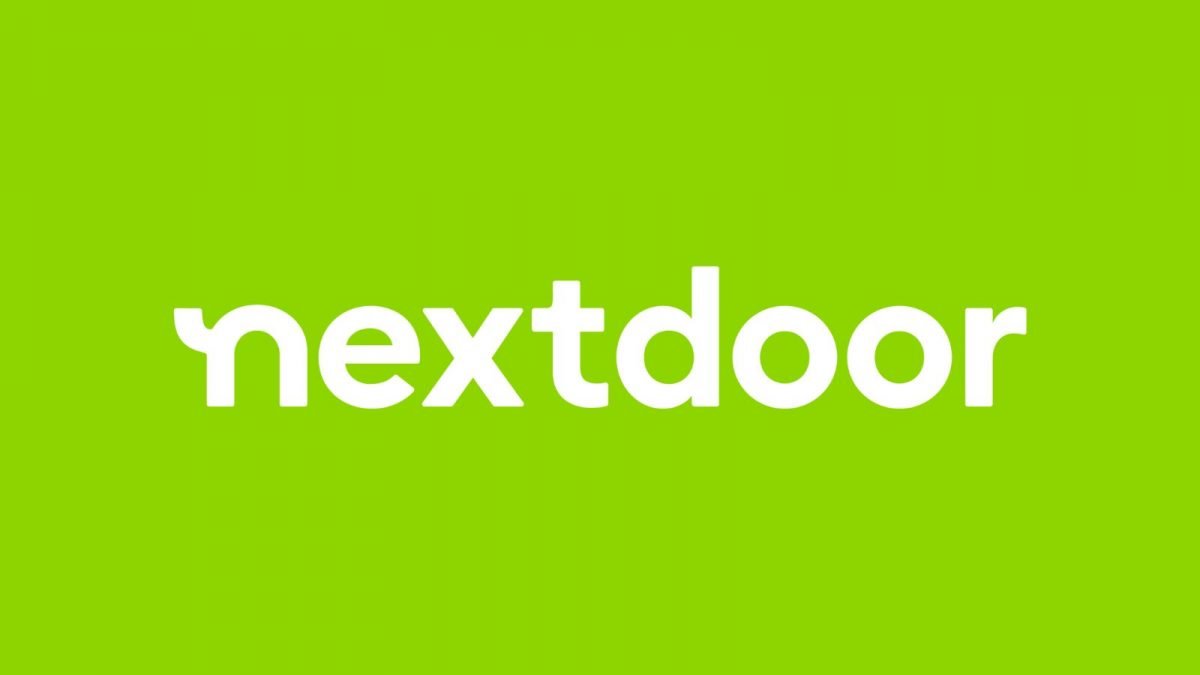 A logo for nextdoor with a green background and while logo