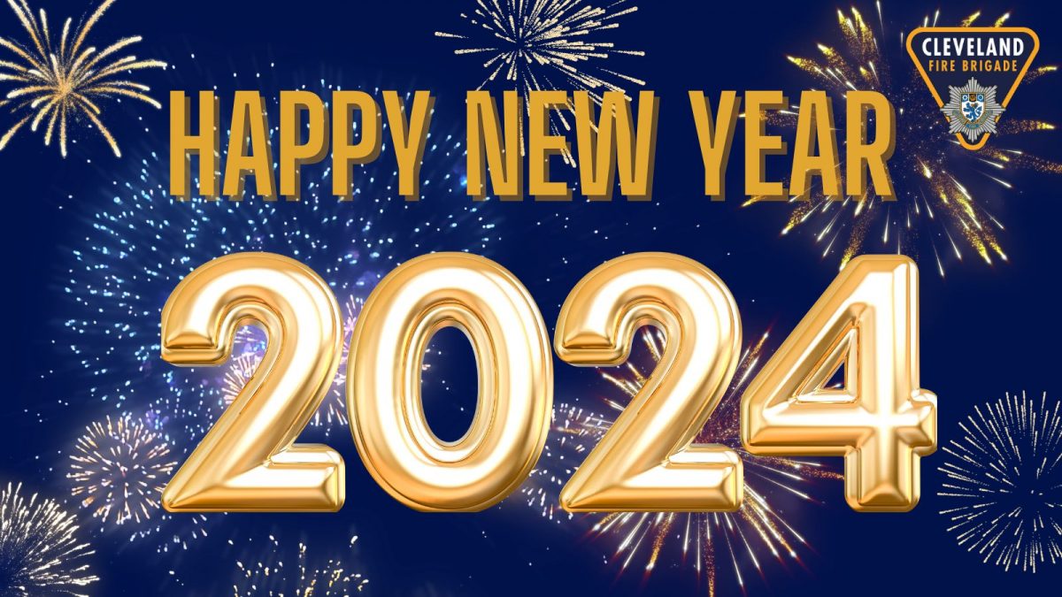 A graphic with the words Happy New Year and 2024 on a blue background.