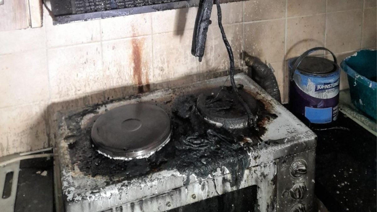 A photo of a burnt out hob on a cooker.