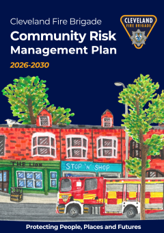 Front cover for community risk management plan which is a painting and corporate branding